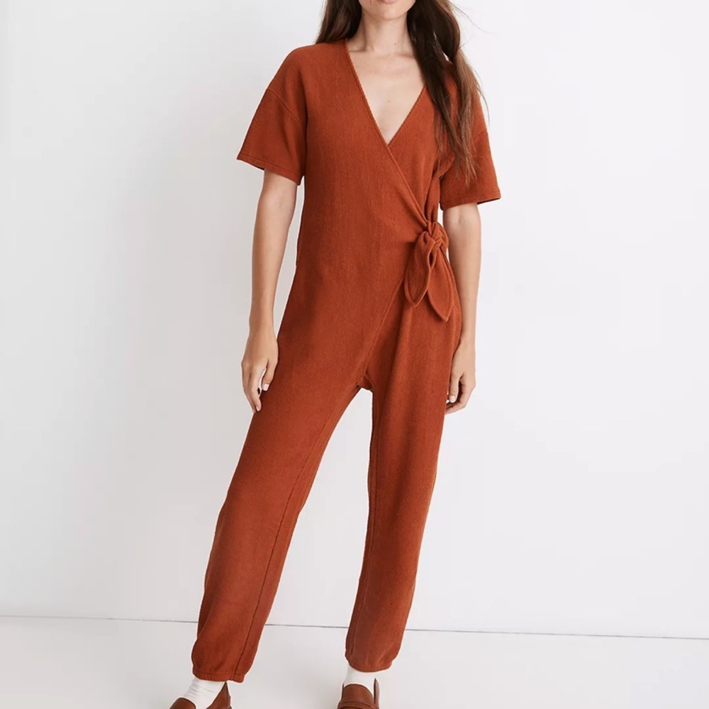 Madewell Knit Tie Knot Jumpsuit Orange